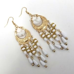 Boho Beach White Wedding Earrings
